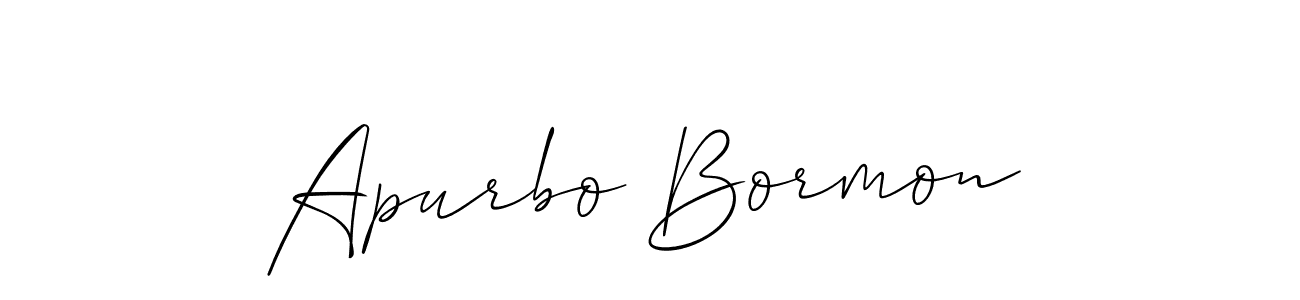 The best way (Allison_Script) to make a short signature is to pick only two or three words in your name. The name Apurbo Bormon include a total of six letters. For converting this name. Apurbo Bormon signature style 2 images and pictures png