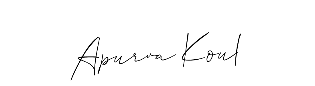 Allison_Script is a professional signature style that is perfect for those who want to add a touch of class to their signature. It is also a great choice for those who want to make their signature more unique. Get Apurva Koul name to fancy signature for free. Apurva Koul signature style 2 images and pictures png