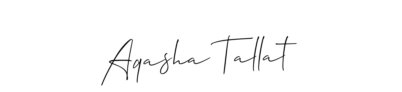 You should practise on your own different ways (Allison_Script) to write your name (Aqasha Tallat) in signature. don't let someone else do it for you. Aqasha Tallat signature style 2 images and pictures png