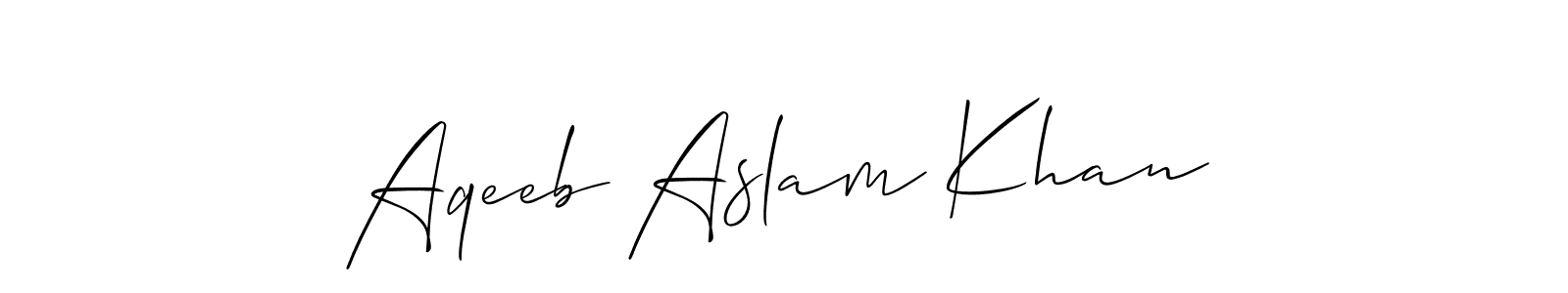 Also we have Aqeeb Aslam Khan name is the best signature style. Create professional handwritten signature collection using Allison_Script autograph style. Aqeeb Aslam Khan signature style 2 images and pictures png