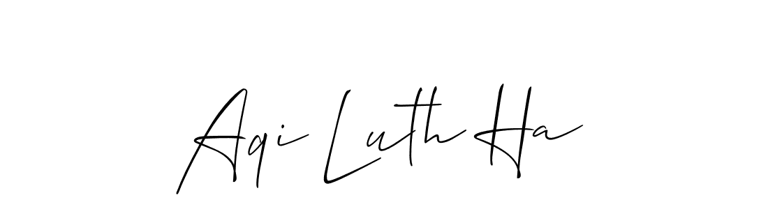 Allison_Script is a professional signature style that is perfect for those who want to add a touch of class to their signature. It is also a great choice for those who want to make their signature more unique. Get Aqi Luth Ha name to fancy signature for free. Aqi Luth Ha signature style 2 images and pictures png