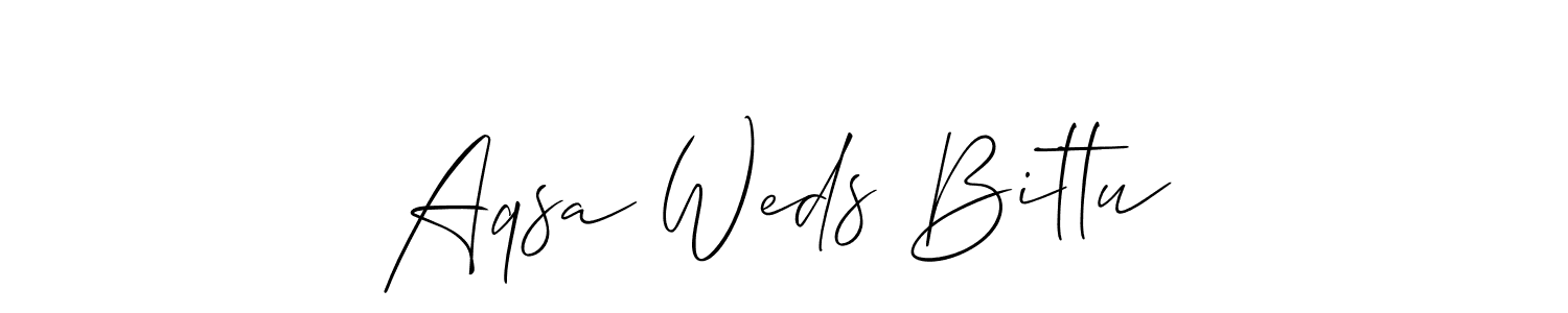 Allison_Script is a professional signature style that is perfect for those who want to add a touch of class to their signature. It is also a great choice for those who want to make their signature more unique. Get Aqsa Weds Bittu name to fancy signature for free. Aqsa Weds Bittu signature style 2 images and pictures png