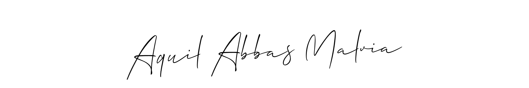 Make a short Aquil Abbas Malvia signature style. Manage your documents anywhere anytime using Allison_Script. Create and add eSignatures, submit forms, share and send files easily. Aquil Abbas Malvia signature style 2 images and pictures png