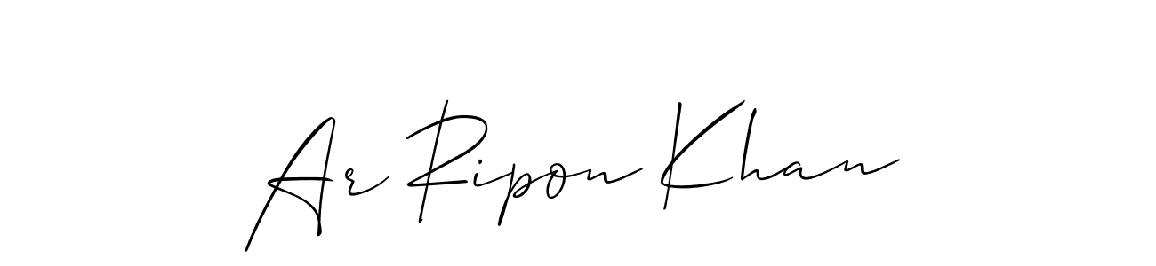 The best way (Allison_Script) to make a short signature is to pick only two or three words in your name. The name Ar Ripon Khan include a total of six letters. For converting this name. Ar Ripon Khan signature style 2 images and pictures png