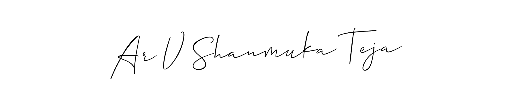 How to Draw Ar V Shanmuka Teja signature style? Allison_Script is a latest design signature styles for name Ar V Shanmuka Teja. Ar V Shanmuka Teja signature style 2 images and pictures png