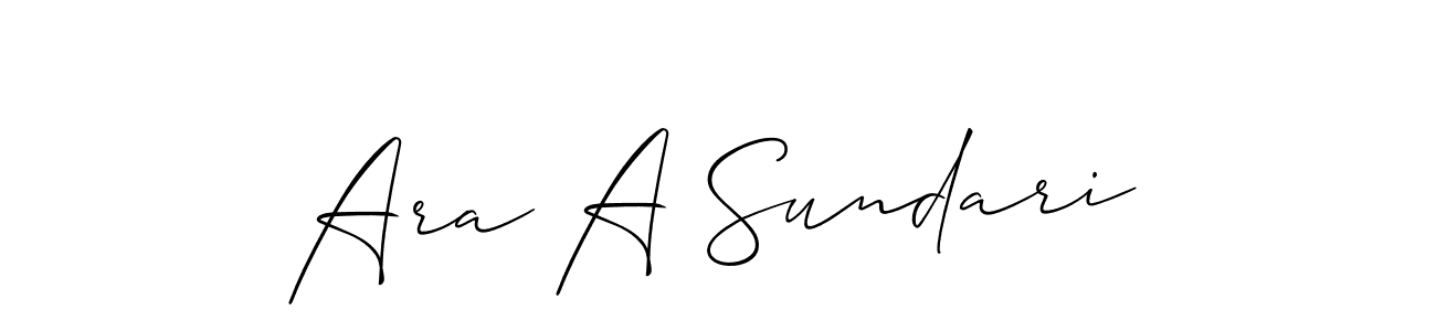 Similarly Allison_Script is the best handwritten signature design. Signature creator online .You can use it as an online autograph creator for name Ara A Sundari. Ara A Sundari signature style 2 images and pictures png