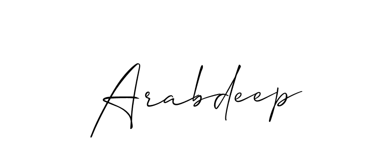 Use a signature maker to create a handwritten signature online. With this signature software, you can design (Allison_Script) your own signature for name Arabdeep. Arabdeep signature style 2 images and pictures png
