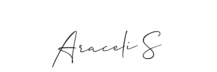 The best way (Allison_Script) to make a short signature is to pick only two or three words in your name. The name Araceli S include a total of six letters. For converting this name. Araceli S signature style 2 images and pictures png