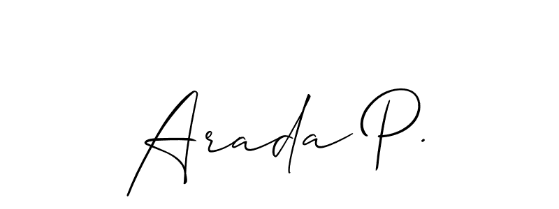 Use a signature maker to create a handwritten signature online. With this signature software, you can design (Allison_Script) your own signature for name Arada P.. Arada P. signature style 2 images and pictures png