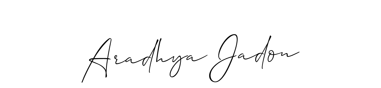Make a beautiful signature design for name Aradhya Jadon. With this signature (Allison_Script) style, you can create a handwritten signature for free. Aradhya Jadon signature style 2 images and pictures png