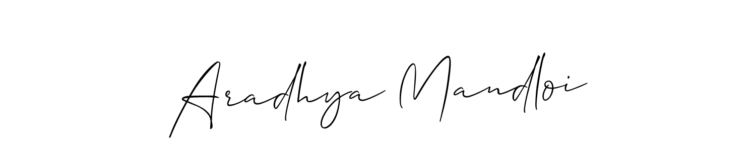 You should practise on your own different ways (Allison_Script) to write your name (Aradhya Mandloi) in signature. don't let someone else do it for you. Aradhya Mandloi signature style 2 images and pictures png