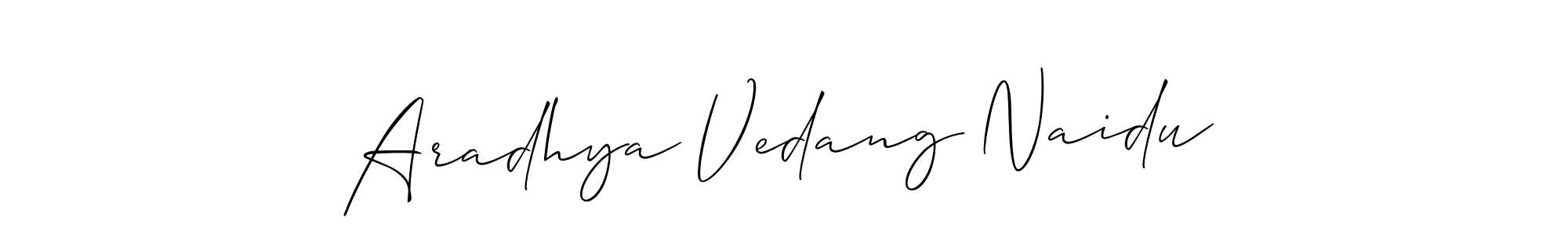 Make a beautiful signature design for name Aradhya Vedang Naidu. With this signature (Allison_Script) style, you can create a handwritten signature for free. Aradhya Vedang Naidu signature style 2 images and pictures png