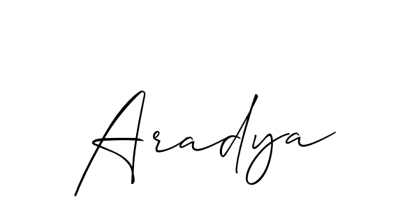 Use a signature maker to create a handwritten signature online. With this signature software, you can design (Allison_Script) your own signature for name Aradya. Aradya signature style 2 images and pictures png