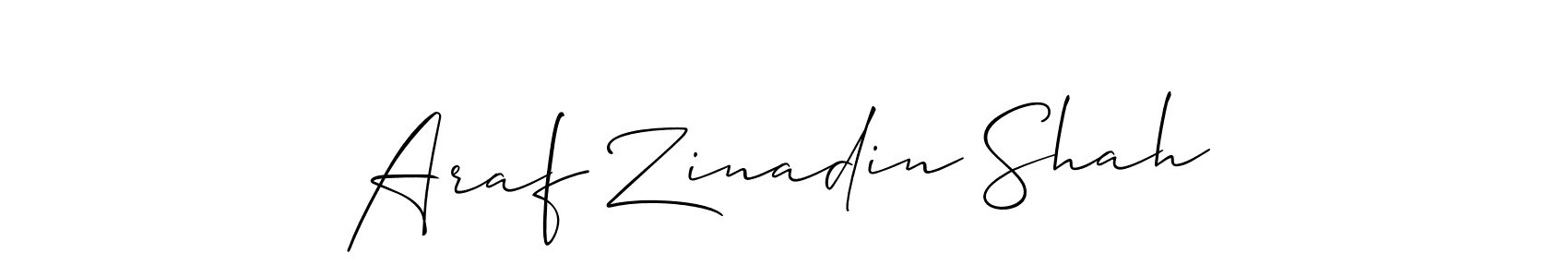 Make a beautiful signature design for name Araf Zinadin Shah. With this signature (Allison_Script) style, you can create a handwritten signature for free. Araf Zinadin Shah signature style 2 images and pictures png