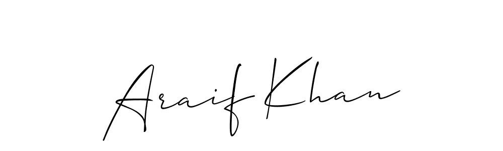 Similarly Allison_Script is the best handwritten signature design. Signature creator online .You can use it as an online autograph creator for name Araif Khan. Araif Khan signature style 2 images and pictures png