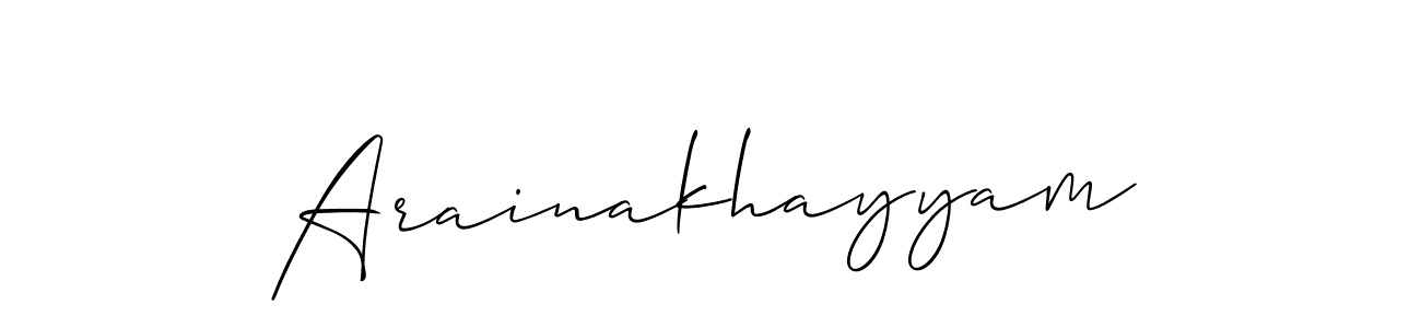 Design your own signature with our free online signature maker. With this signature software, you can create a handwritten (Allison_Script) signature for name Arainakhayyam. Arainakhayyam signature style 2 images and pictures png