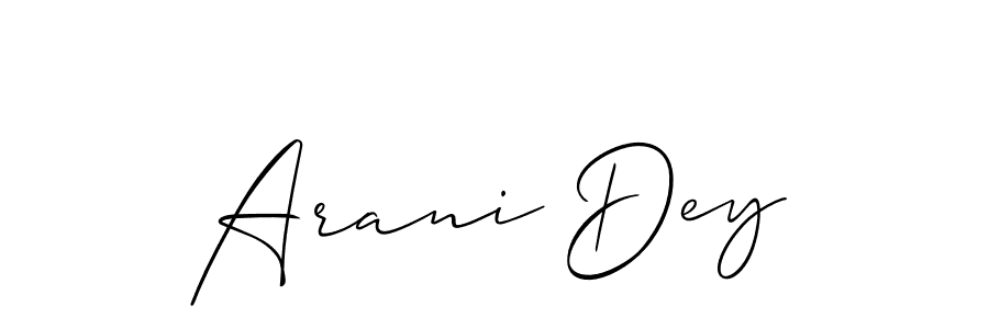 The best way (Allison_Script) to make a short signature is to pick only two or three words in your name. The name Arani Dey include a total of six letters. For converting this name. Arani Dey signature style 2 images and pictures png