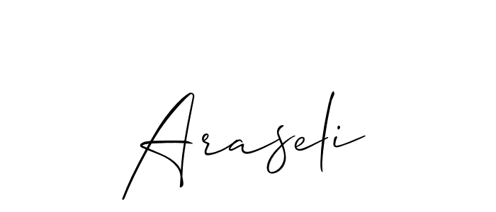 Use a signature maker to create a handwritten signature online. With this signature software, you can design (Allison_Script) your own signature for name Araseli. Araseli signature style 2 images and pictures png