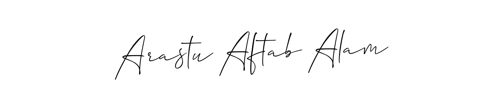 Make a short Arastu Aftab Alam signature style. Manage your documents anywhere anytime using Allison_Script. Create and add eSignatures, submit forms, share and send files easily. Arastu Aftab Alam signature style 2 images and pictures png