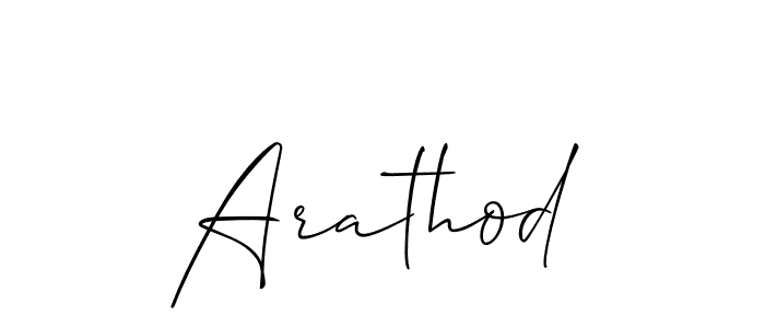 Use a signature maker to create a handwritten signature online. With this signature software, you can design (Allison_Script) your own signature for name Arathod. Arathod signature style 2 images and pictures png