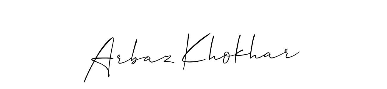 Create a beautiful signature design for name Arbaz Khokhar. With this signature (Allison_Script) fonts, you can make a handwritten signature for free. Arbaz Khokhar signature style 2 images and pictures png