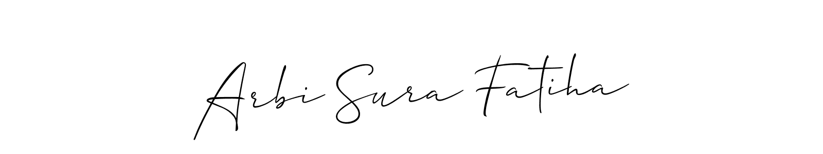 Also You can easily find your signature by using the search form. We will create Arbi Sura Fatiha name handwritten signature images for you free of cost using Allison_Script sign style. Arbi Sura Fatiha signature style 2 images and pictures png