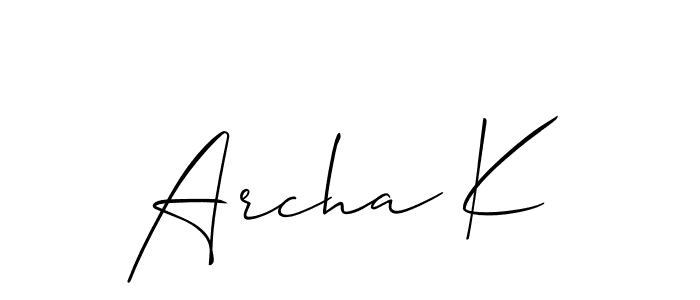 You should practise on your own different ways (Allison_Script) to write your name (Archa K) in signature. don't let someone else do it for you. Archa K signature style 2 images and pictures png