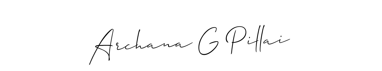 Allison_Script is a professional signature style that is perfect for those who want to add a touch of class to their signature. It is also a great choice for those who want to make their signature more unique. Get Archana G Pillai name to fancy signature for free. Archana G Pillai signature style 2 images and pictures png