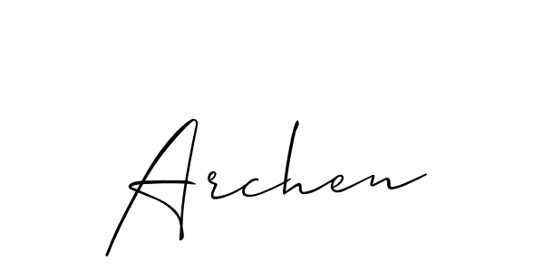 Design your own signature with our free online signature maker. With this signature software, you can create a handwritten (Allison_Script) signature for name Archen. Archen signature style 2 images and pictures png