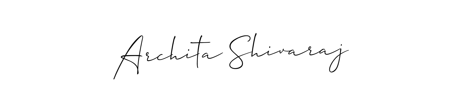 The best way (Allison_Script) to make a short signature is to pick only two or three words in your name. The name Archita Shivaraj include a total of six letters. For converting this name. Archita Shivaraj signature style 2 images and pictures png