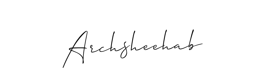 Use a signature maker to create a handwritten signature online. With this signature software, you can design (Allison_Script) your own signature for name Archsheehab. Archsheehab signature style 2 images and pictures png