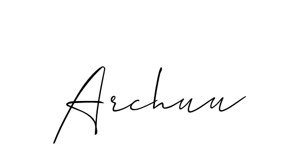 The best way (Allison_Script) to make a short signature is to pick only two or three words in your name. The name Archuu include a total of six letters. For converting this name. Archuu signature style 2 images and pictures png