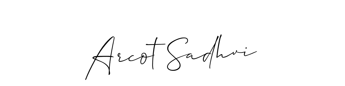 if you are searching for the best signature style for your name Arcot Sadhvi. so please give up your signature search. here we have designed multiple signature styles  using Allison_Script. Arcot Sadhvi signature style 2 images and pictures png