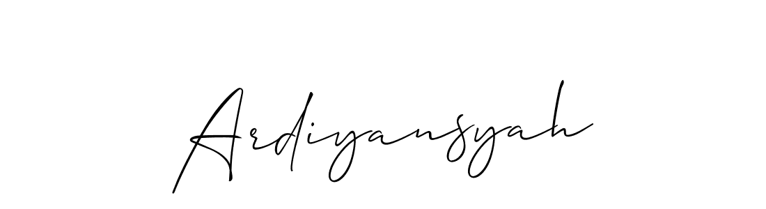 The best way (Allison_Script) to make a short signature is to pick only two or three words in your name. The name Ardiyansyah include a total of six letters. For converting this name. Ardiyansyah signature style 2 images and pictures png