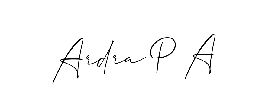 It looks lik you need a new signature style for name Ardra P A. Design unique handwritten (Allison_Script) signature with our free signature maker in just a few clicks. Ardra P A signature style 2 images and pictures png