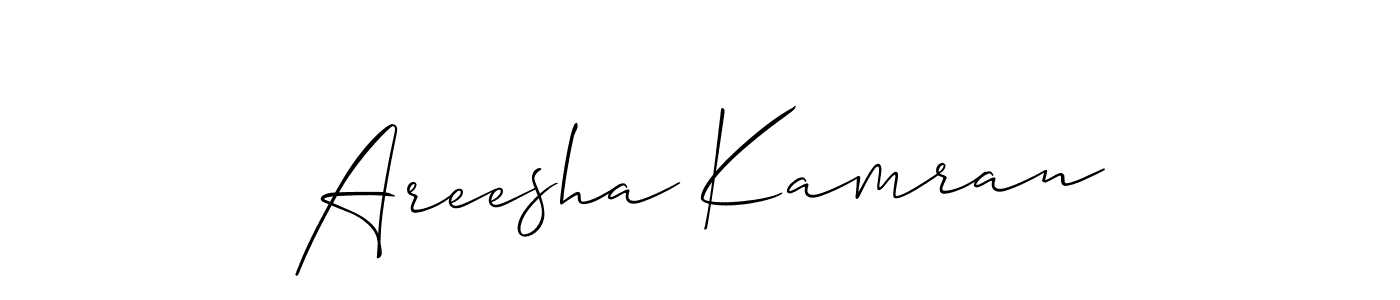 Allison_Script is a professional signature style that is perfect for those who want to add a touch of class to their signature. It is also a great choice for those who want to make their signature more unique. Get Areesha Kamran name to fancy signature for free. Areesha Kamran signature style 2 images and pictures png