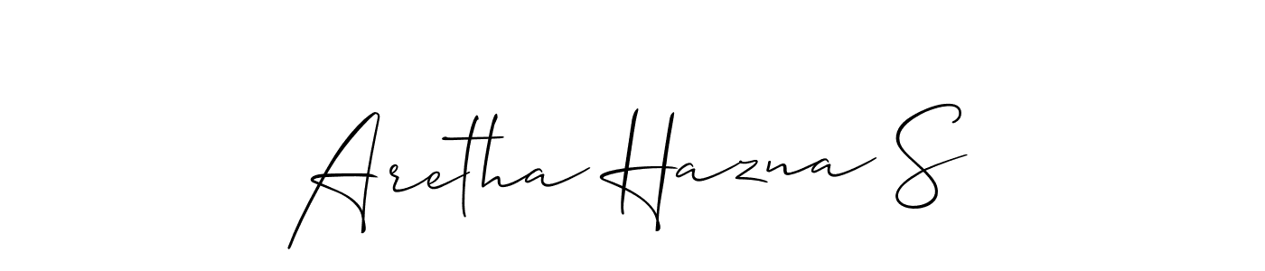 Use a signature maker to create a handwritten signature online. With this signature software, you can design (Allison_Script) your own signature for name Aretha Hazna S. Aretha Hazna S signature style 2 images and pictures png