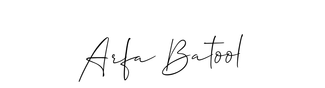 Allison_Script is a professional signature style that is perfect for those who want to add a touch of class to their signature. It is also a great choice for those who want to make their signature more unique. Get Arfa Batool name to fancy signature for free. Arfa Batool signature style 2 images and pictures png