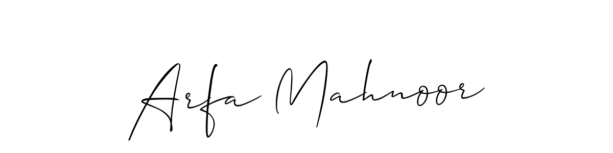 How to make Arfa Mahnoor name signature. Use Allison_Script style for creating short signs online. This is the latest handwritten sign. Arfa Mahnoor signature style 2 images and pictures png