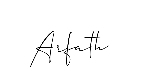 Use a signature maker to create a handwritten signature online. With this signature software, you can design (Allison_Script) your own signature for name Arfath. Arfath signature style 2 images and pictures png