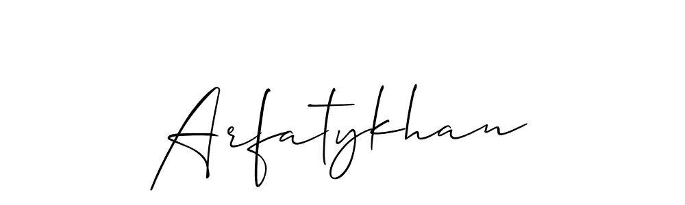 Similarly Allison_Script is the best handwritten signature design. Signature creator online .You can use it as an online autograph creator for name Arfatykhan. Arfatykhan signature style 2 images and pictures png
