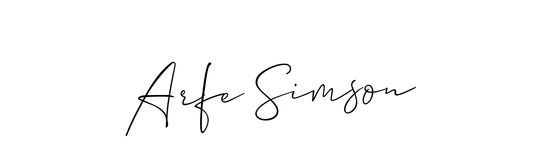 Similarly Allison_Script is the best handwritten signature design. Signature creator online .You can use it as an online autograph creator for name Arfe Simson. Arfe Simson signature style 2 images and pictures png