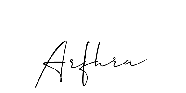 Use a signature maker to create a handwritten signature online. With this signature software, you can design (Allison_Script) your own signature for name Arfhra. Arfhra signature style 2 images and pictures png