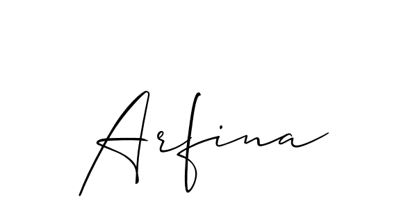 The best way (Allison_Script) to make a short signature is to pick only two or three words in your name. The name Arfina include a total of six letters. For converting this name. Arfina signature style 2 images and pictures png