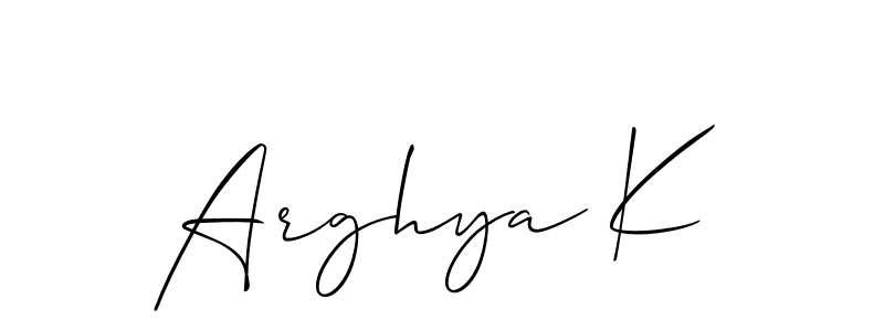 Make a short Arghya K signature style. Manage your documents anywhere anytime using Allison_Script. Create and add eSignatures, submit forms, share and send files easily. Arghya K signature style 2 images and pictures png