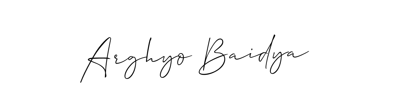 Also You can easily find your signature by using the search form. We will create Arghyo Baidya name handwritten signature images for you free of cost using Allison_Script sign style. Arghyo Baidya signature style 2 images and pictures png