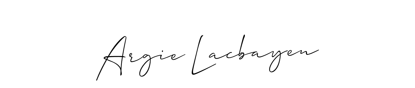 Create a beautiful signature design for name Argie Lacbayen. With this signature (Allison_Script) fonts, you can make a handwritten signature for free. Argie Lacbayen signature style 2 images and pictures png