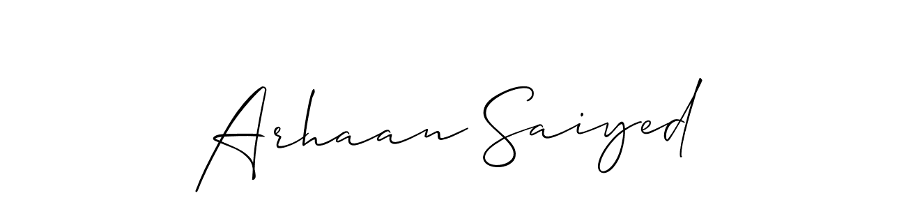 Allison_Script is a professional signature style that is perfect for those who want to add a touch of class to their signature. It is also a great choice for those who want to make their signature more unique. Get Arhaan Saiyed name to fancy signature for free. Arhaan Saiyed signature style 2 images and pictures png