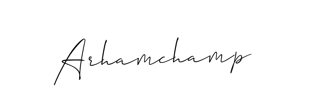 The best way (Allison_Script) to make a short signature is to pick only two or three words in your name. The name Arhamchamp include a total of six letters. For converting this name. Arhamchamp signature style 2 images and pictures png