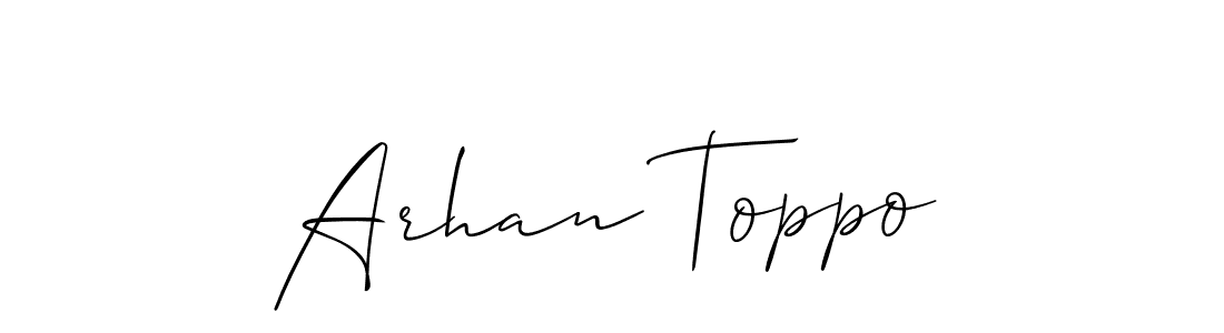 Also You can easily find your signature by using the search form. We will create Arhan Toppo name handwritten signature images for you free of cost using Allison_Script sign style. Arhan Toppo signature style 2 images and pictures png